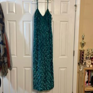 LAURENCE KAZAR TEAL PROM DRESS SEQUIN BACKSLIT SIZE M NEW WITH TAGS